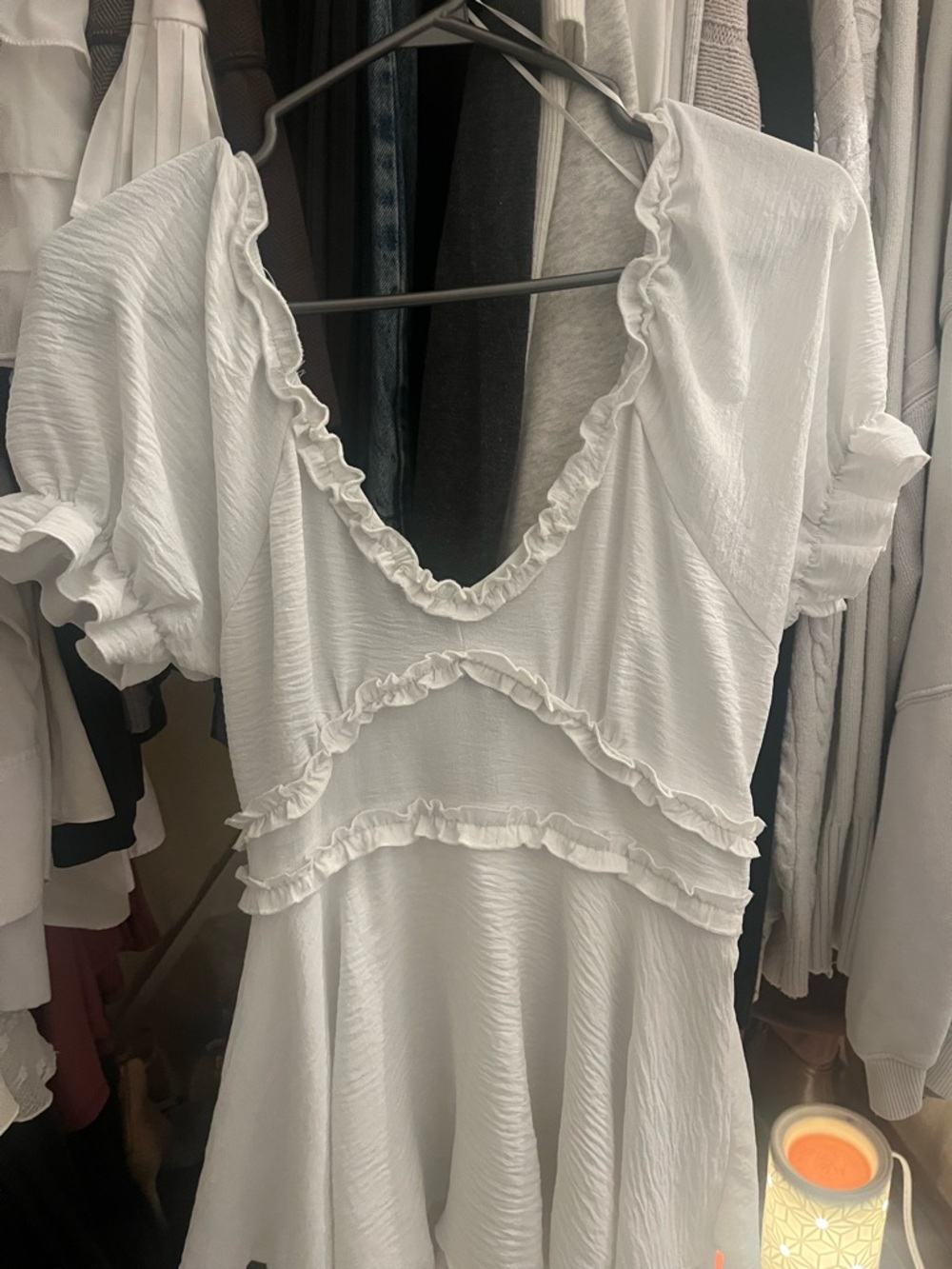 White Ruffle V-Neck Short Sleeve Romper